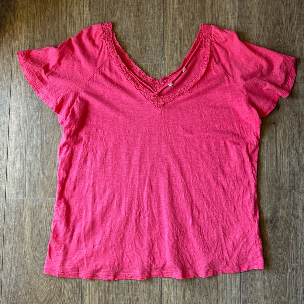 Boden Maggie Jersey V-Neck Top (Sz 12)/Strawberry Color